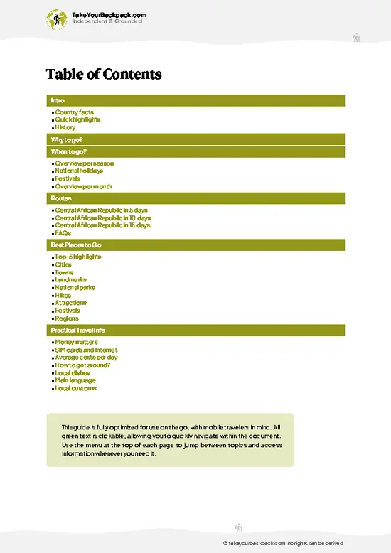 example page 2 from our offline Travel Guide for Central African Republic